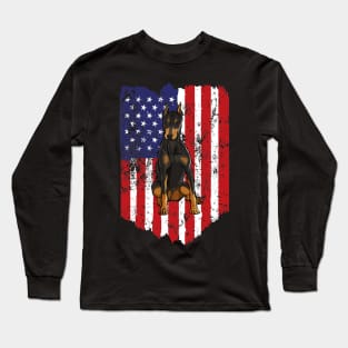 American Flag Doberman Pinscher 4Th Of July Usa Long Sleeve T-Shirt